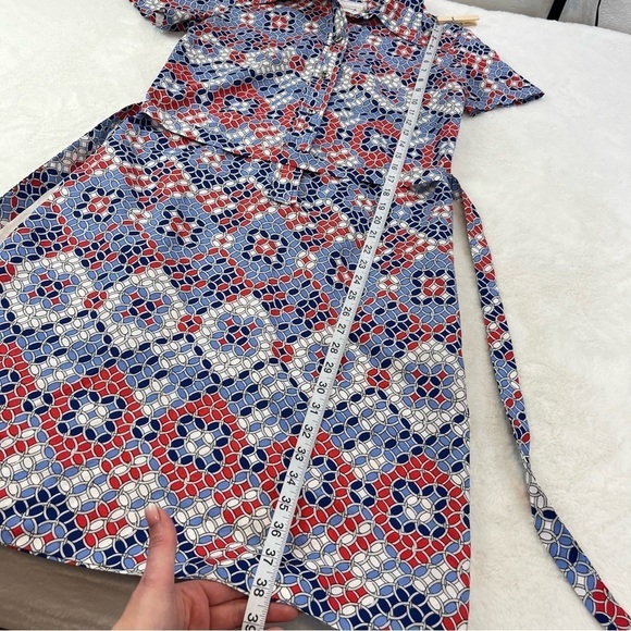 VTG Hob Nobber Mod Geometric Print Dress 60s 70s Button Front Matching Belt 4/6 - Picture 8 of 9
